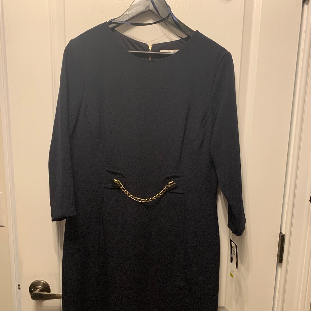 Sandra Darren Navy Dress, with Gold Back Zipper